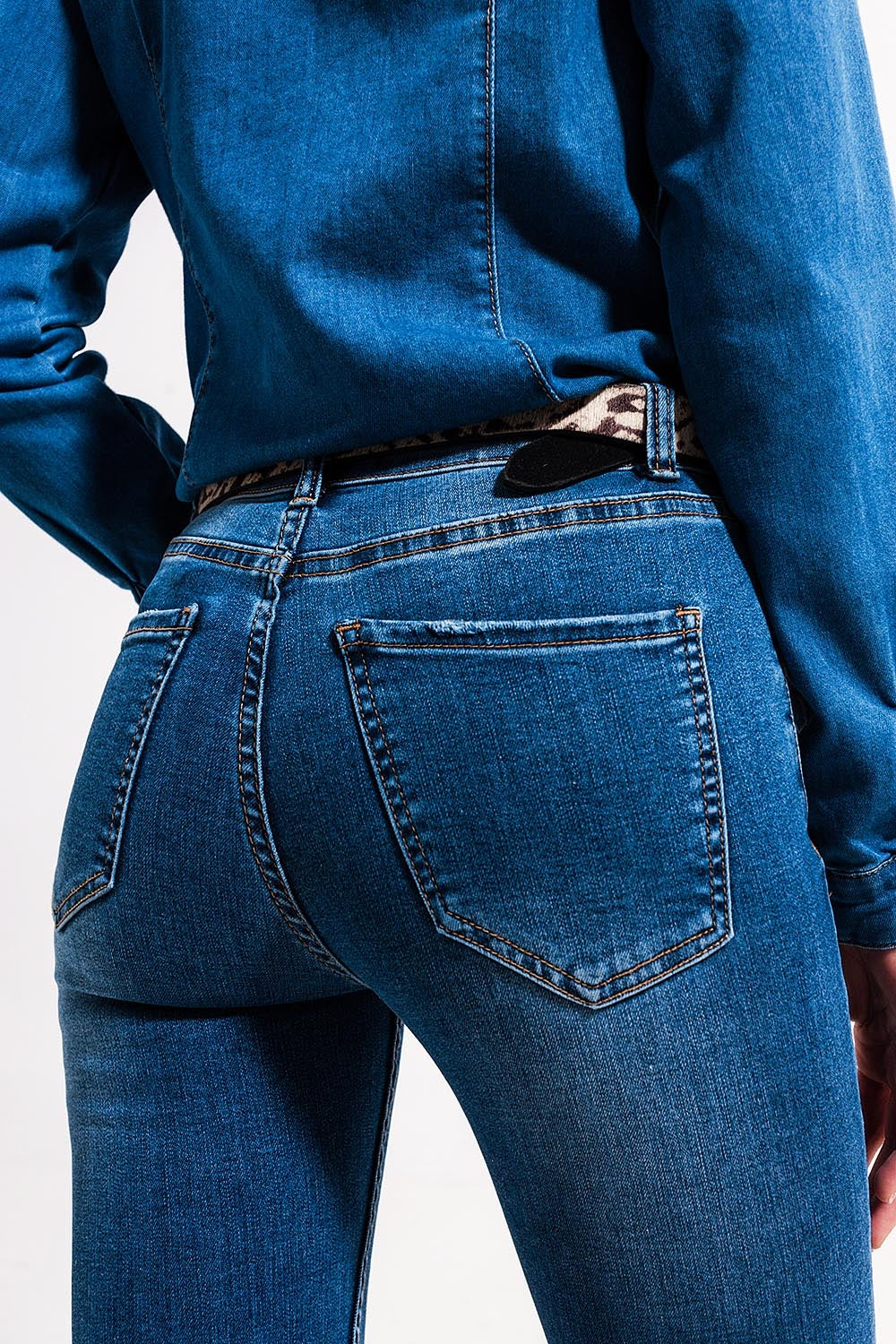 Jean stretch skinny à taille haute Bleu moyen