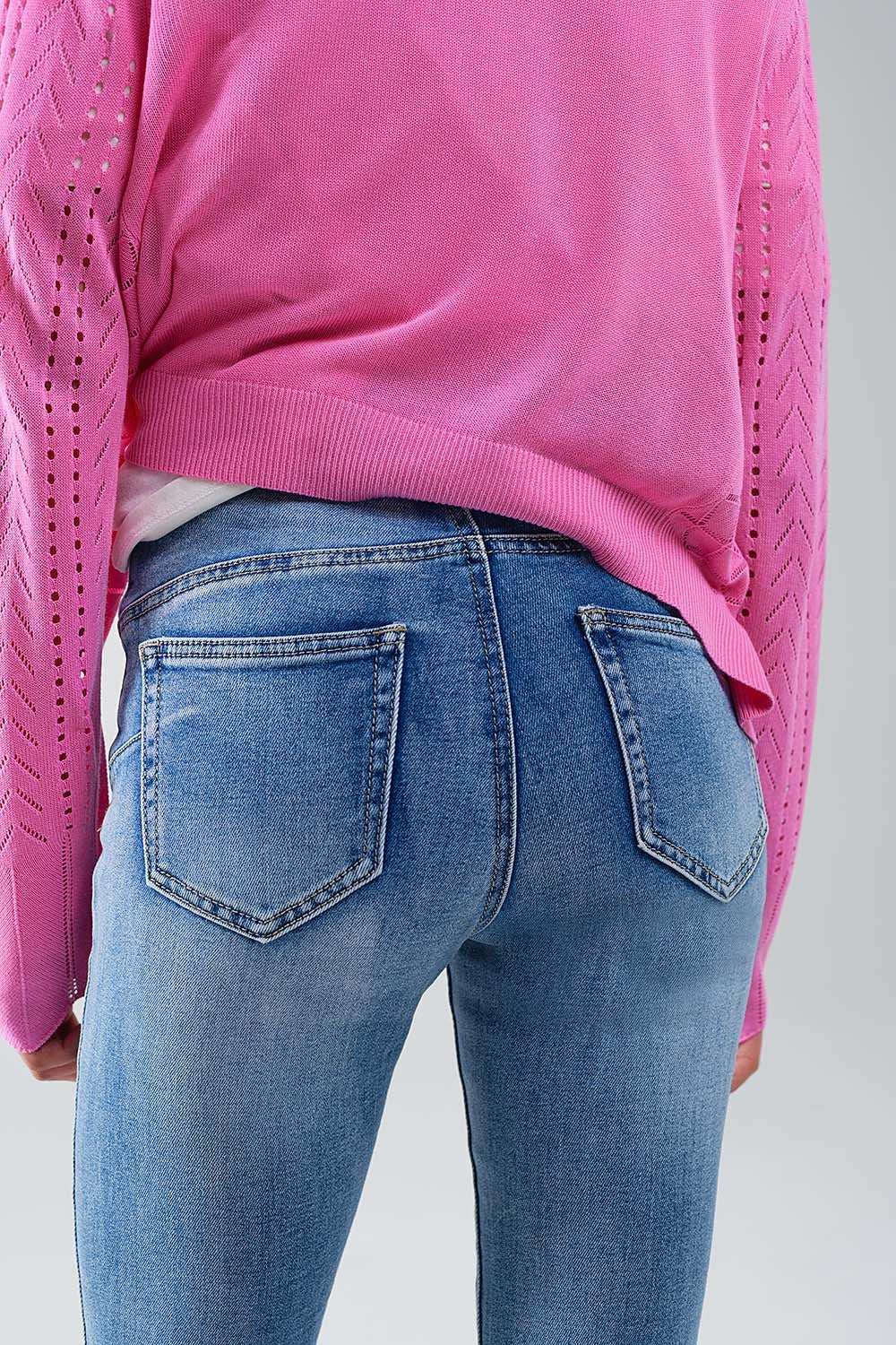 Jean super skinny à taille haute en bleu vintage stonewash