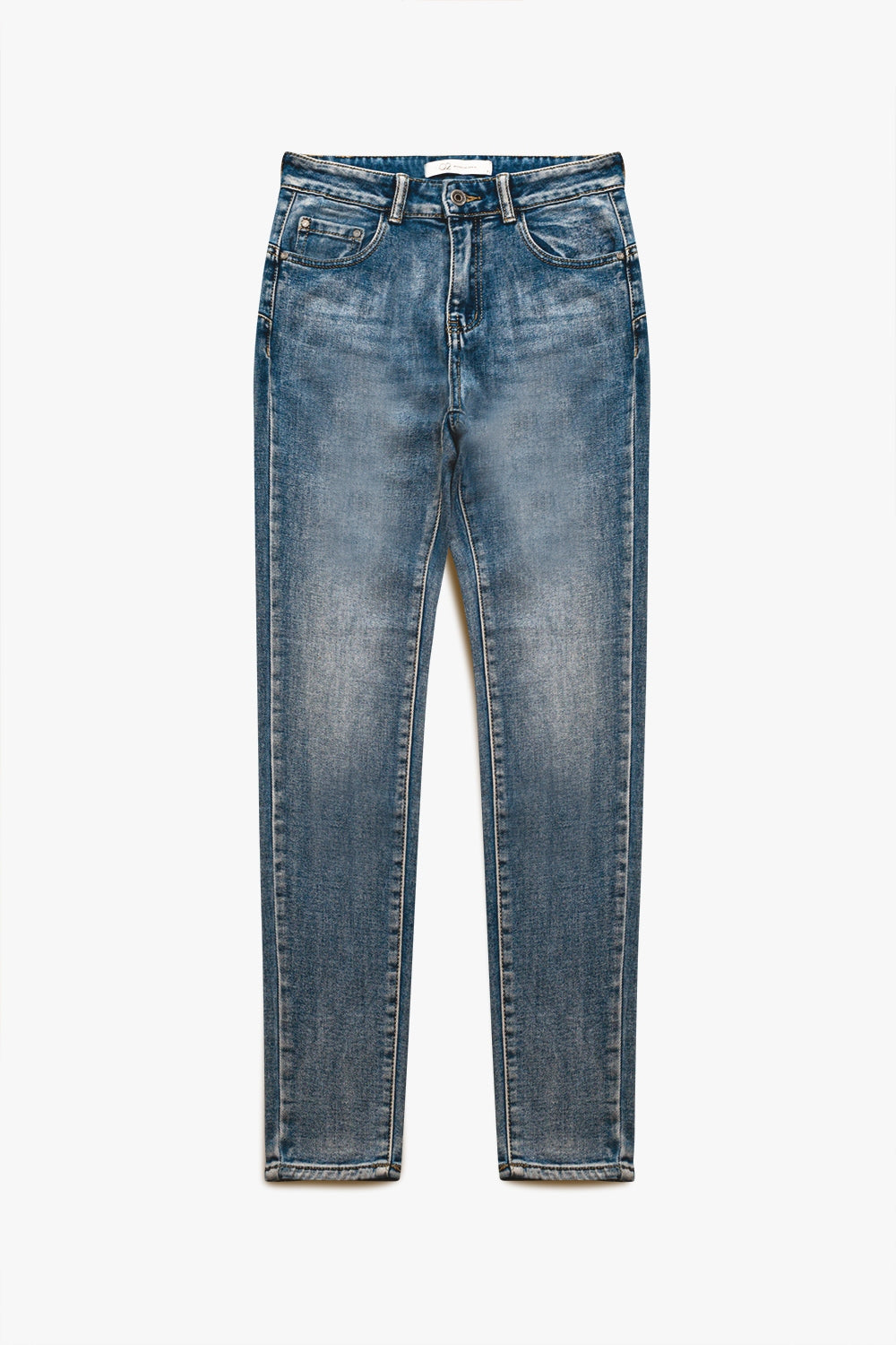 Jean super skinny à taille haute en bleu vintage stonewash