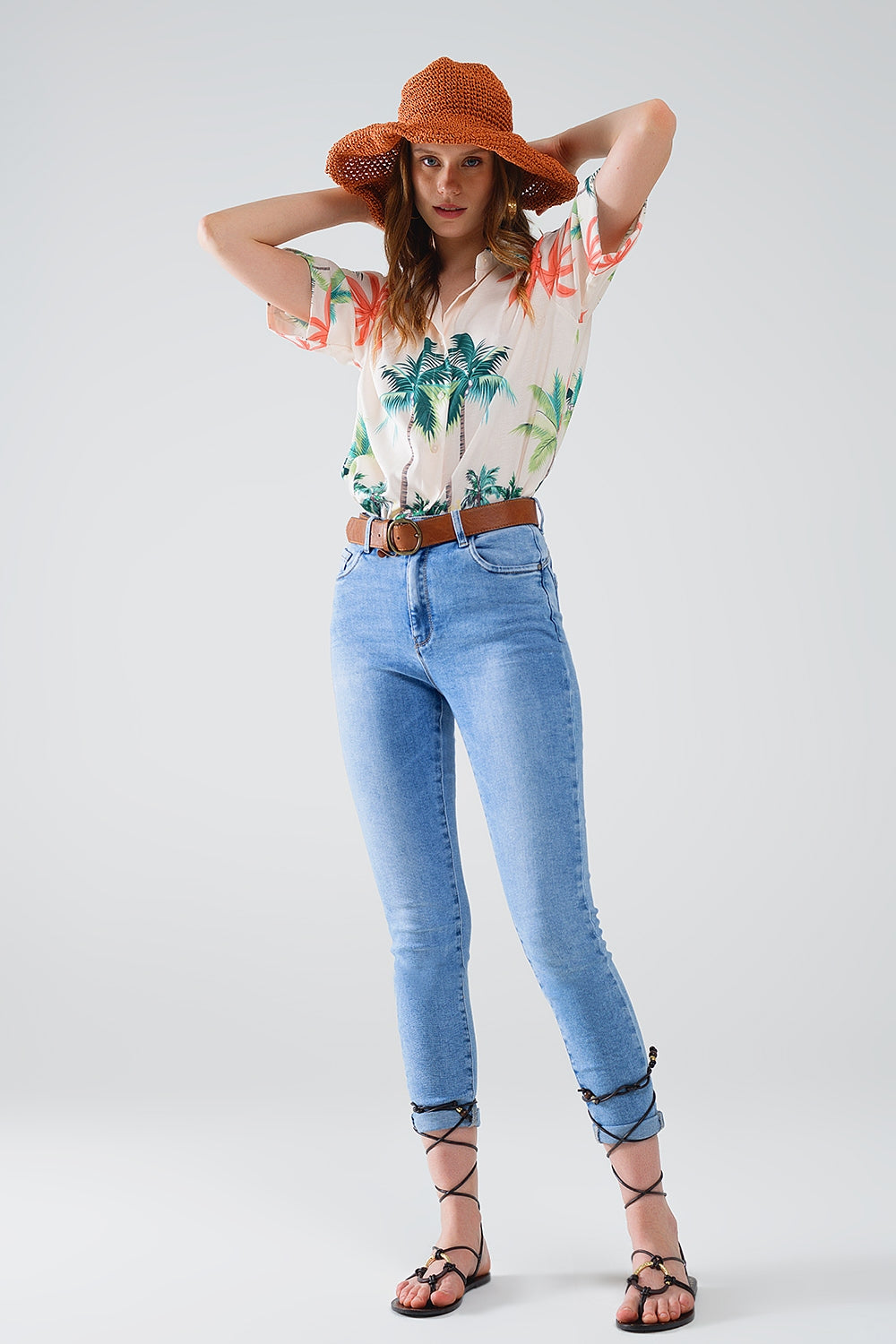 Jean super skinny à taille normale délavé clair avec 5 poches