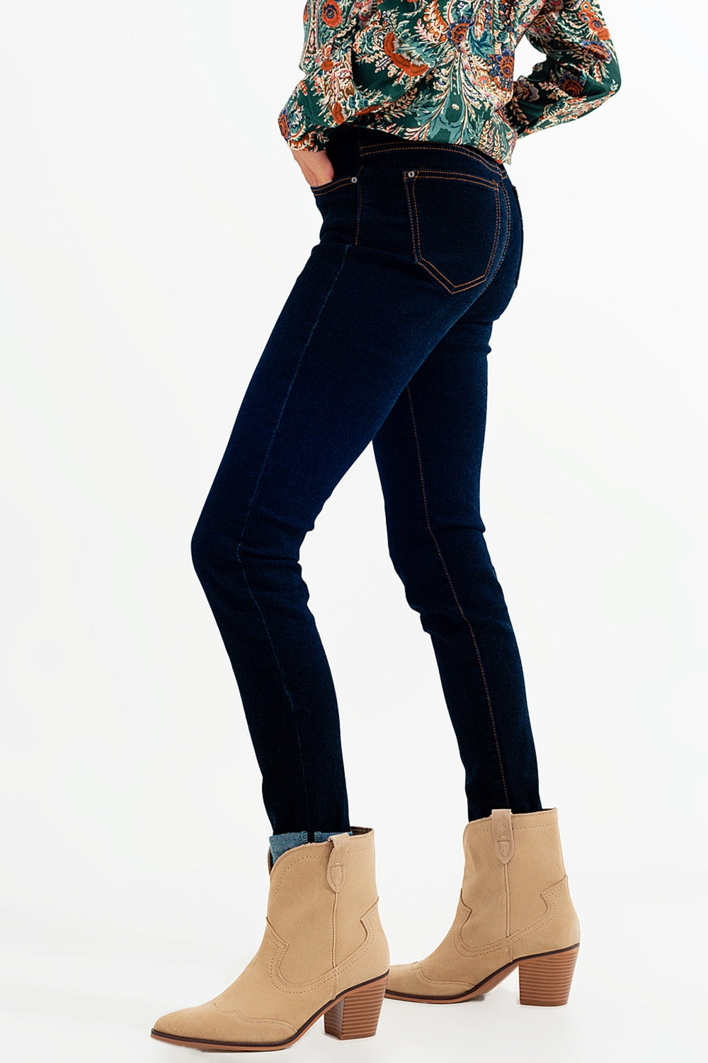 Jean super skinny Bleu foncé délavé