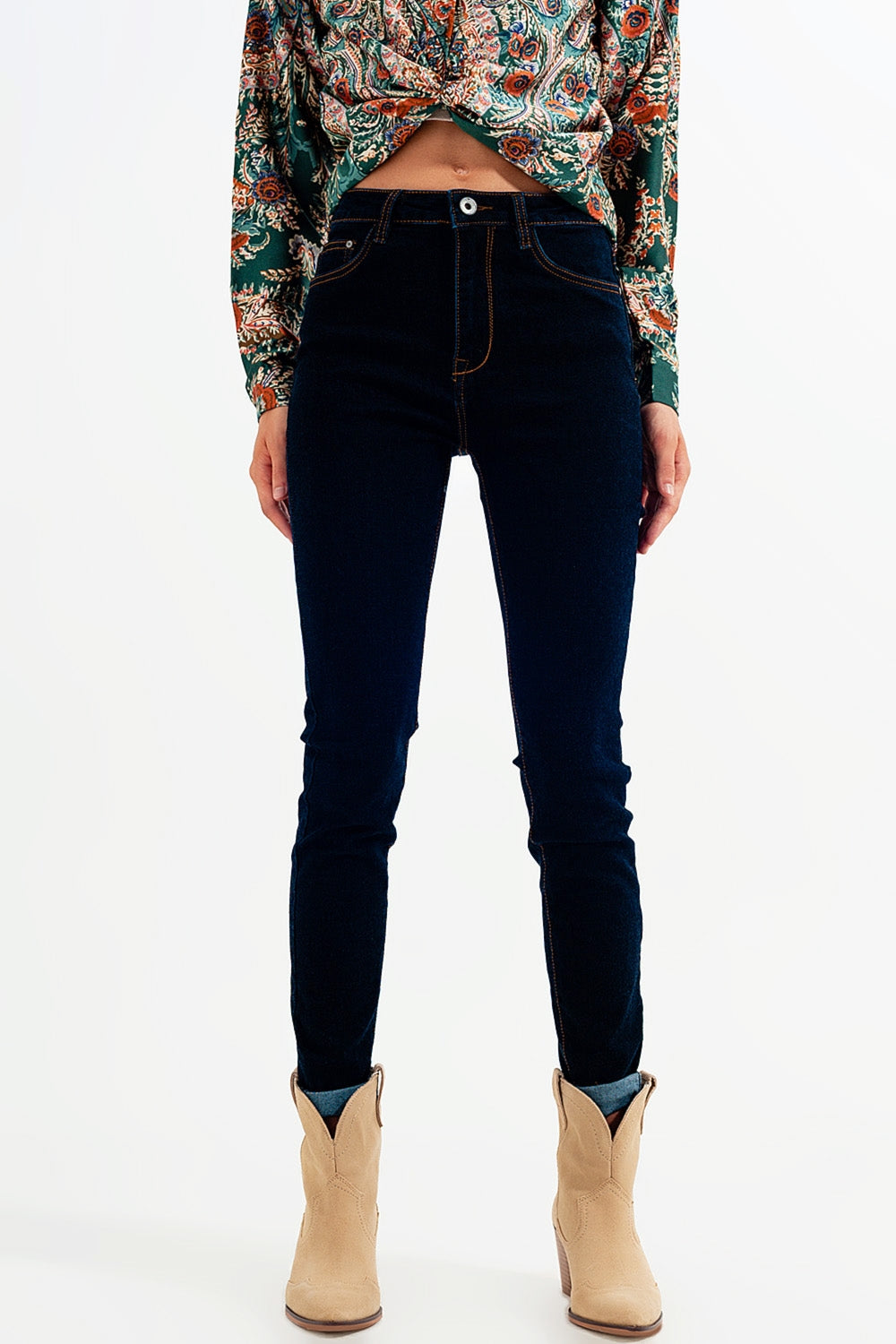 Jean super skinny Bleu foncé délavé