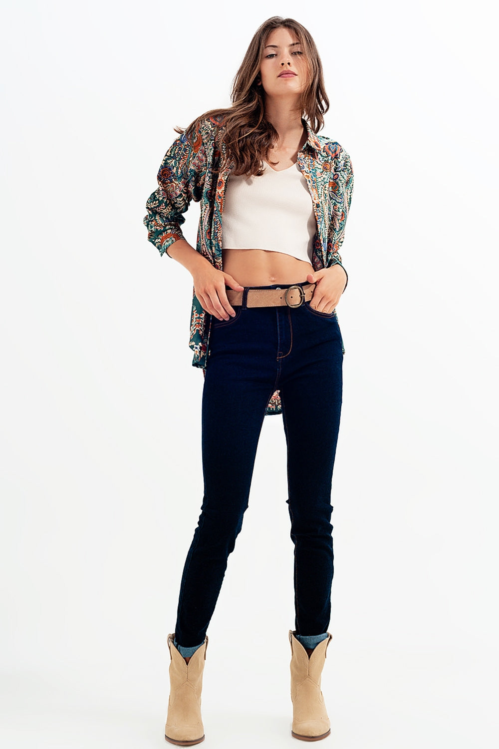 Jean super skinny Bleu foncé délavé