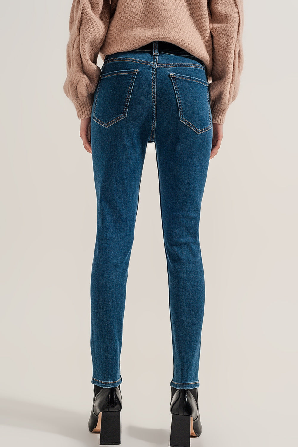 Jean super skinny bleu moyen de taille haute délavé