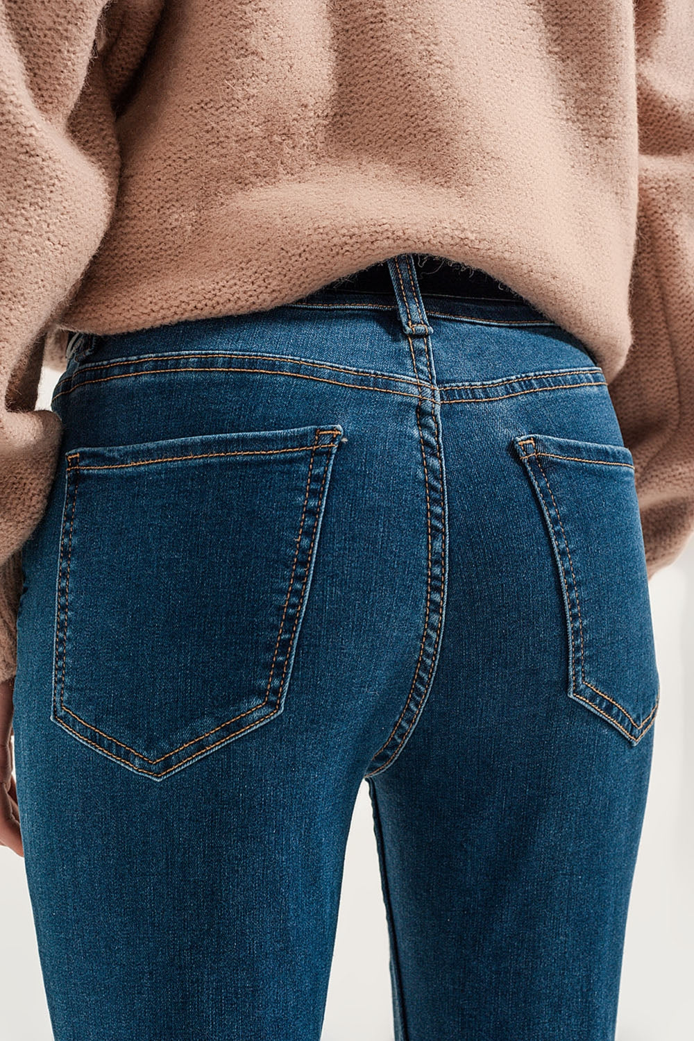 Jean super skinny bleu moyen de taille haute délavé