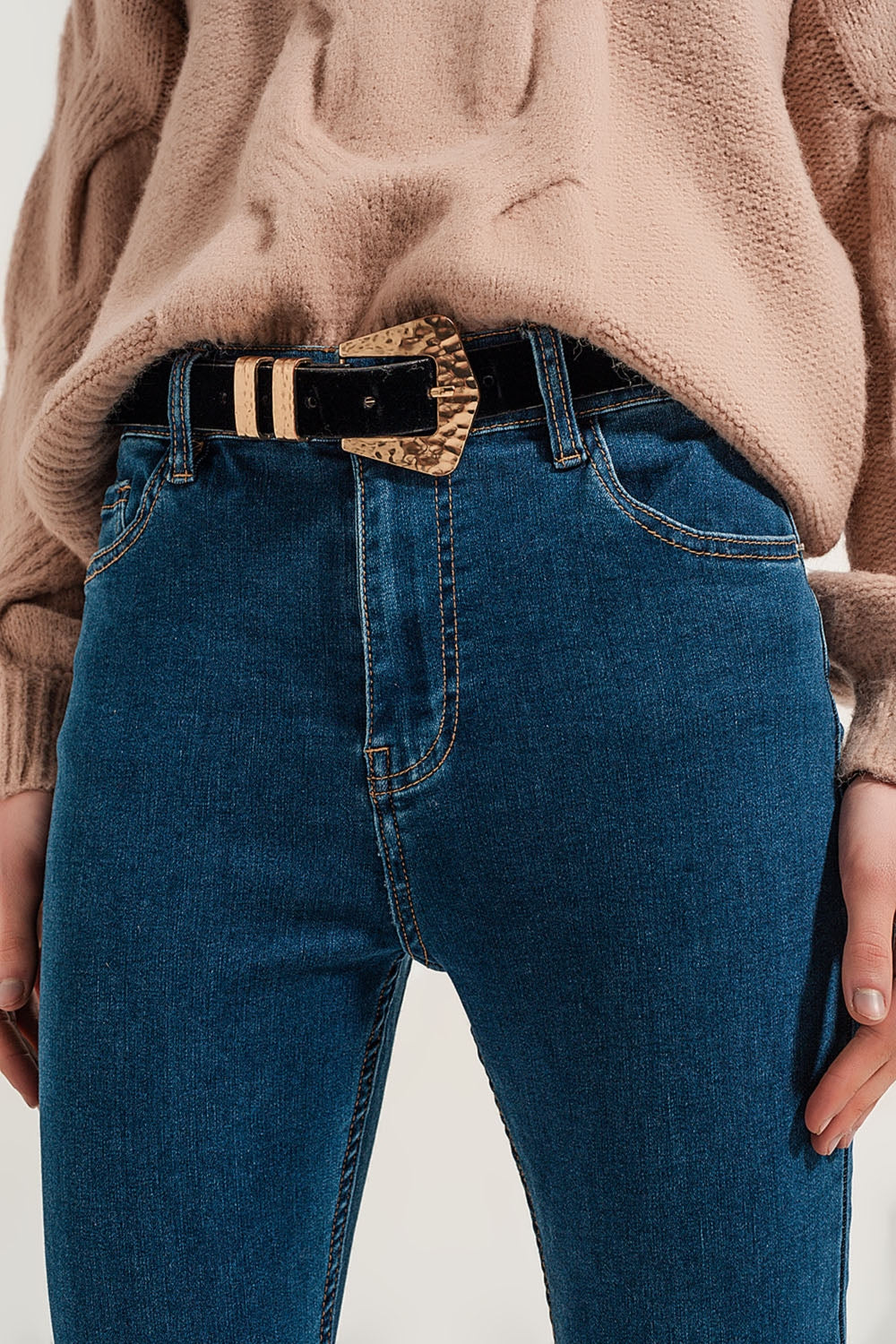 Jean super skinny bleu moyen de taille haute délavé