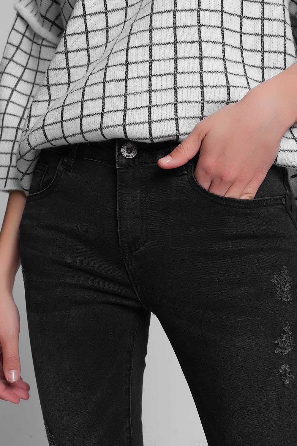 Jean super skinny déchiré Noir délavé