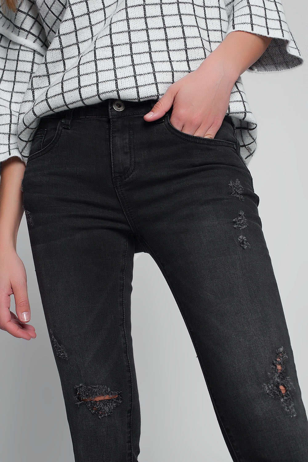 Jean super skinny déchiré Noir délavé