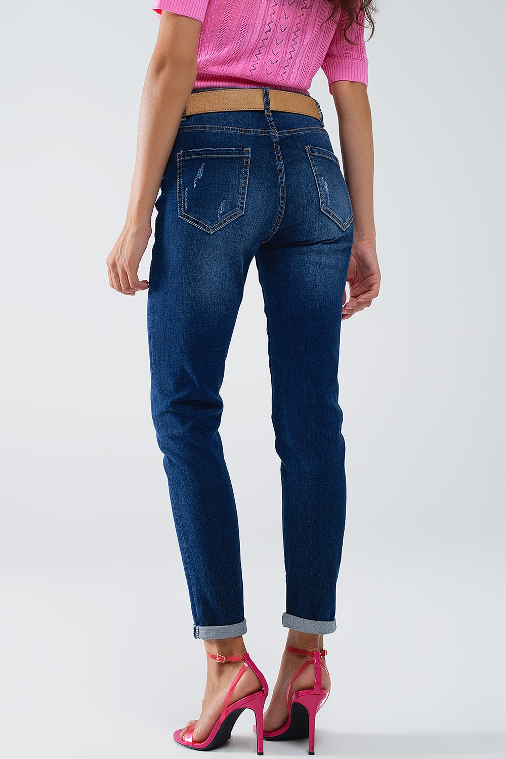 Jean super skinny délavé foncé en denim stretch
