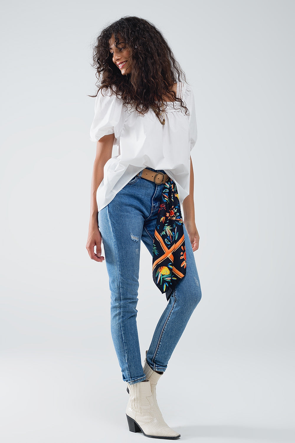 Jean super skinny en denim extensible délavé avec détails en relief