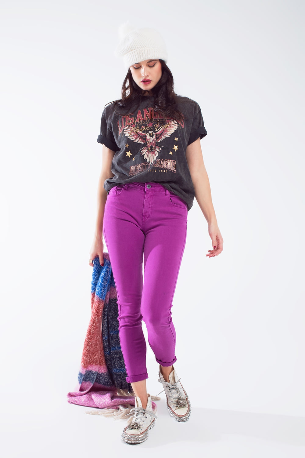 Jean super skinny fuchsia avec plis doux
