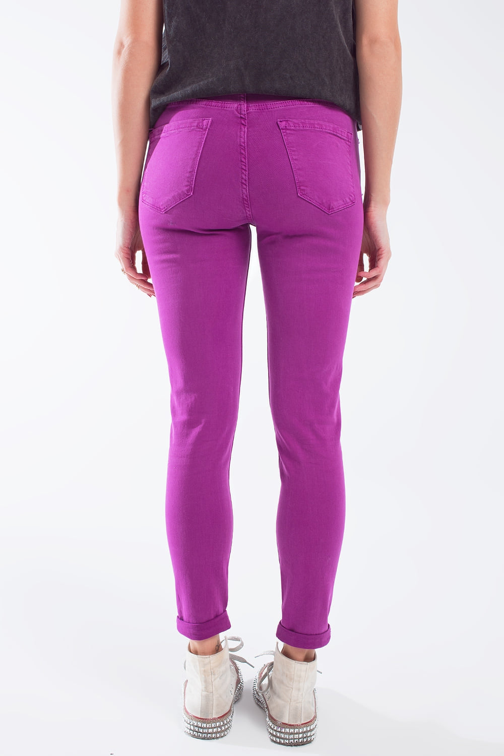 Jean super skinny fuchsia avec plis doux