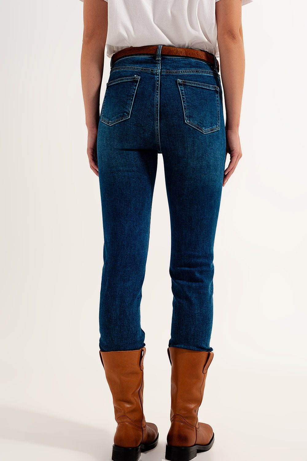 jean super skinny taille haute en bleu foncé avec élastique de haute qualité