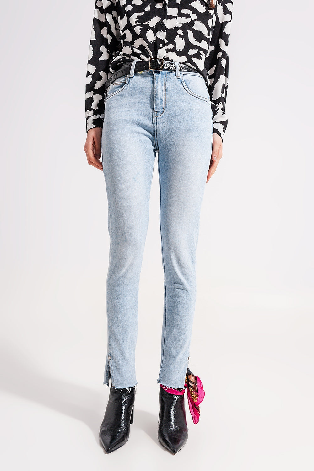 Jean taille haute à ourlet fendu Délavage vintage