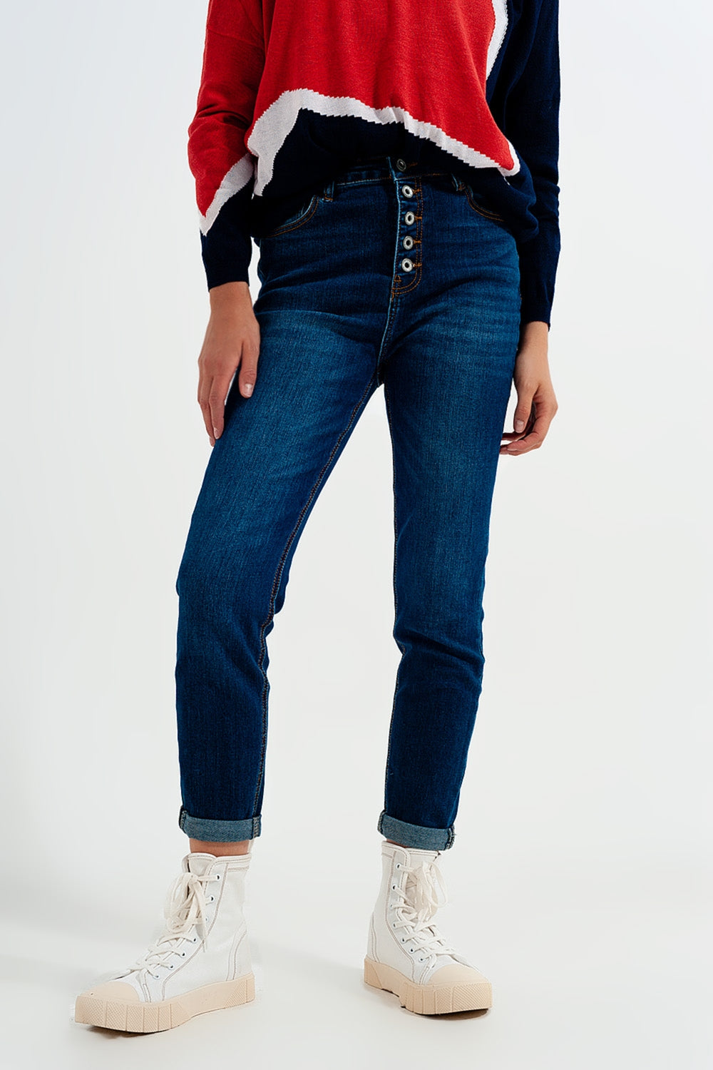 Jean taille haute avec boutons apprarents Bleu