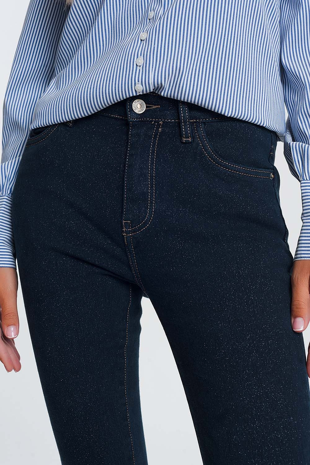Jean taille haute effet scintillant lavage foncé