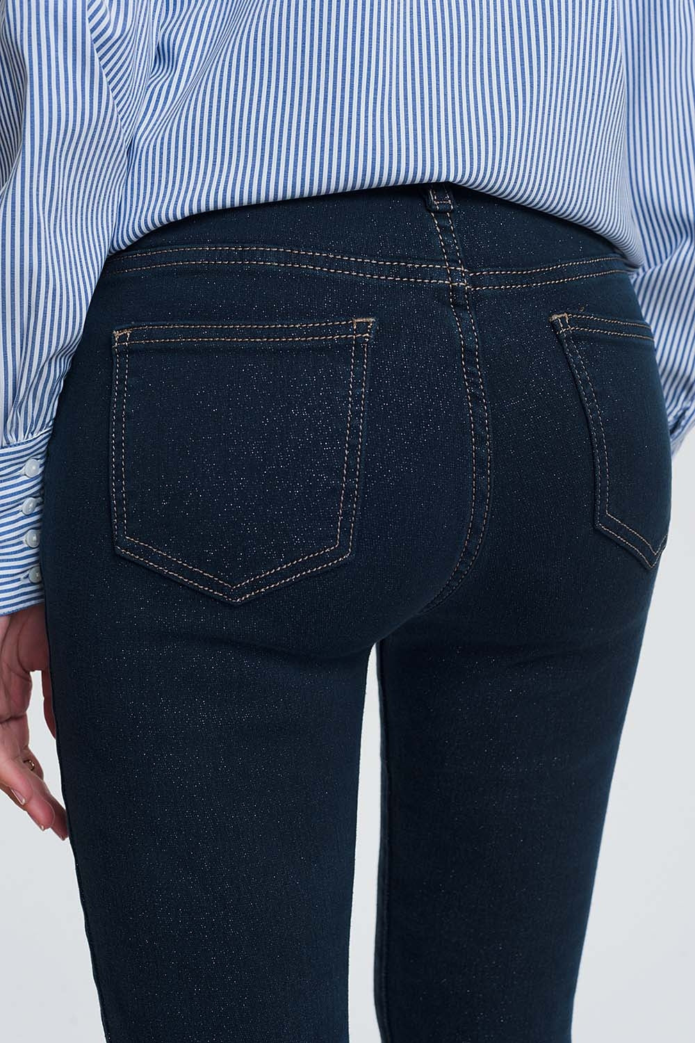 Jean taille haute effet scintillant lavage foncé