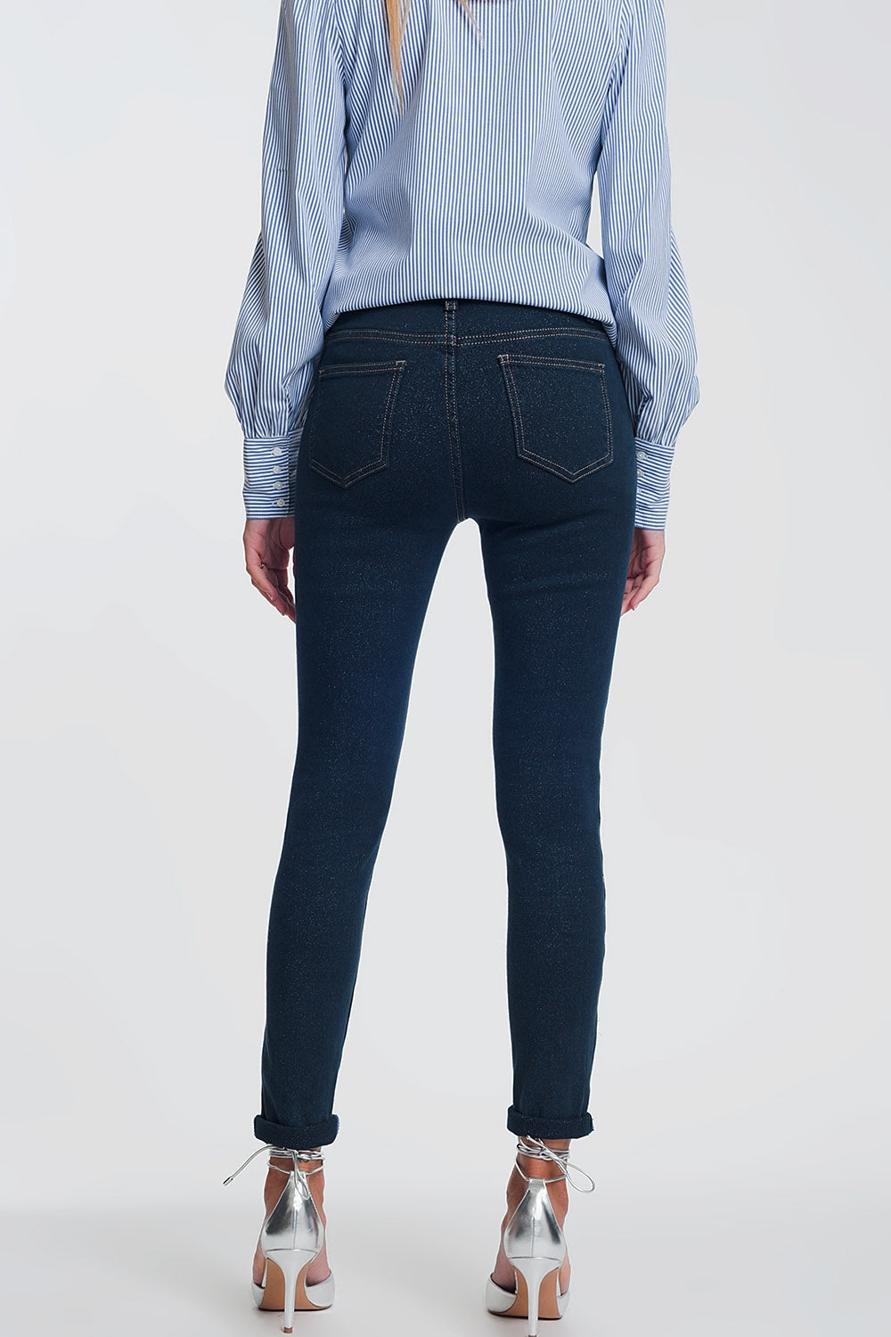 Jean taille haute effet scintillant lavage foncé