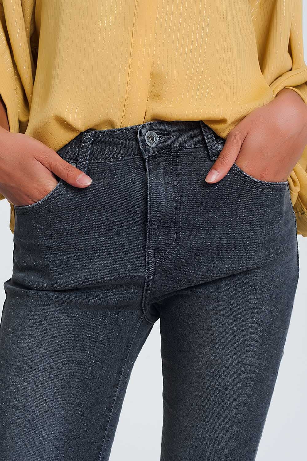 Jean taille haute en tissu pailleté