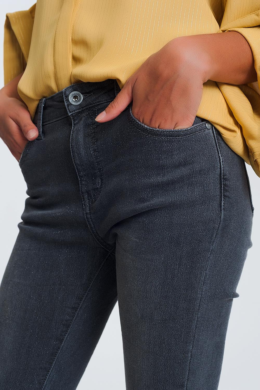 Jean taille haute en tissu pailleté