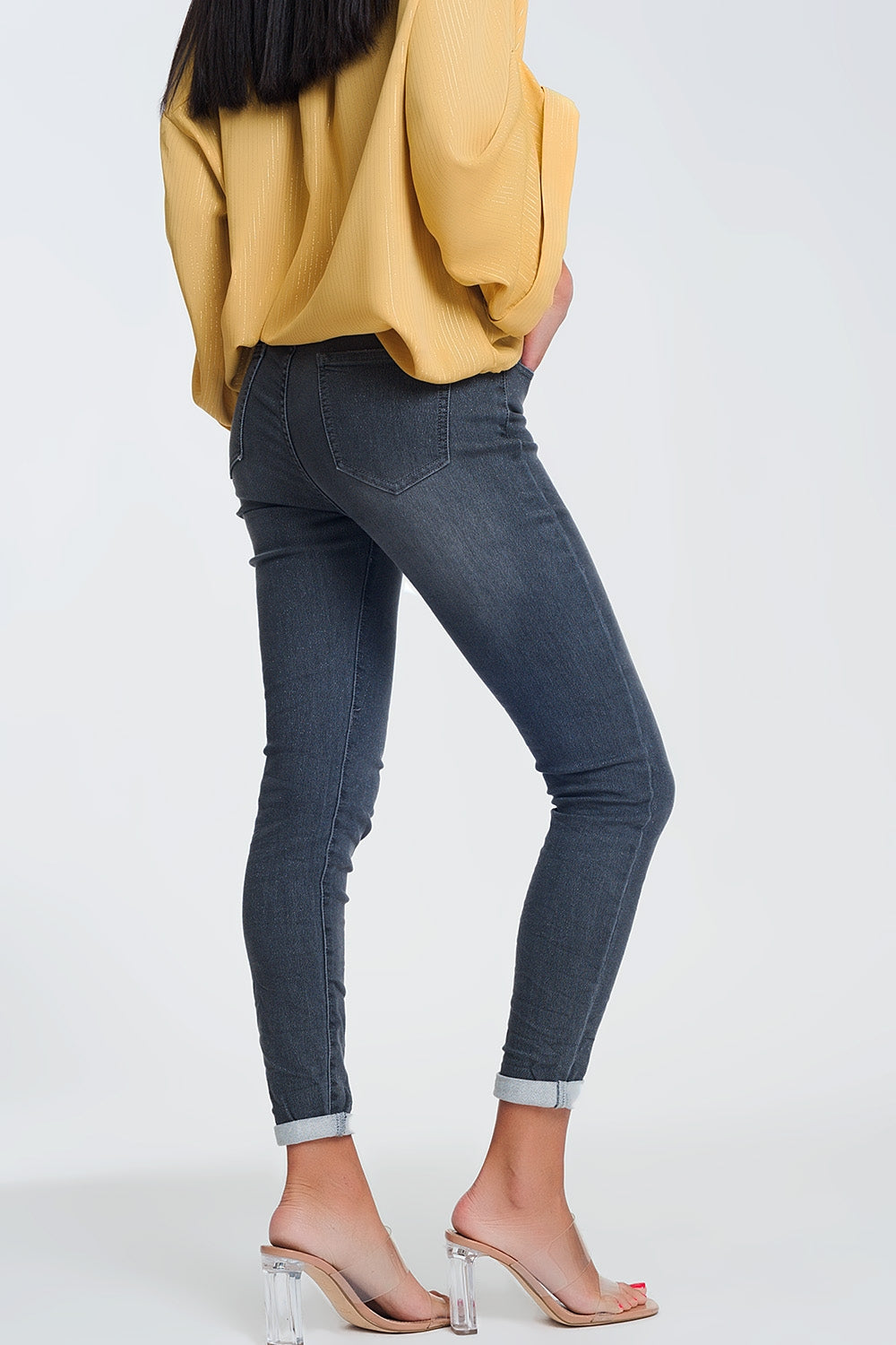 Jean taille haute en tissu pailleté
