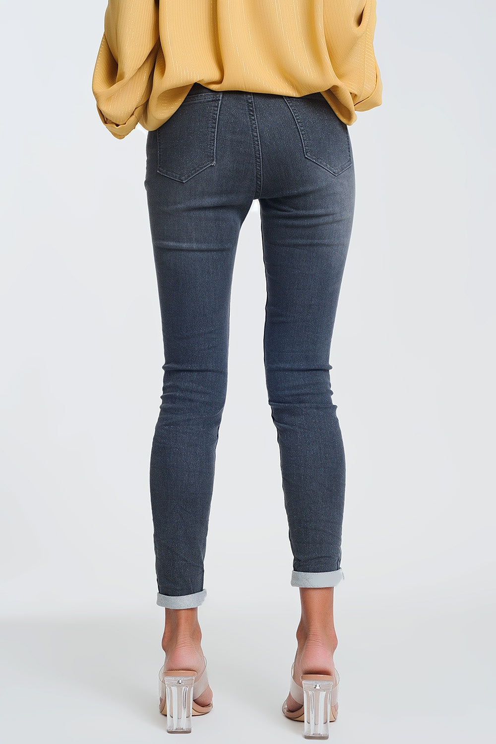 Jean taille haute en tissu pailleté