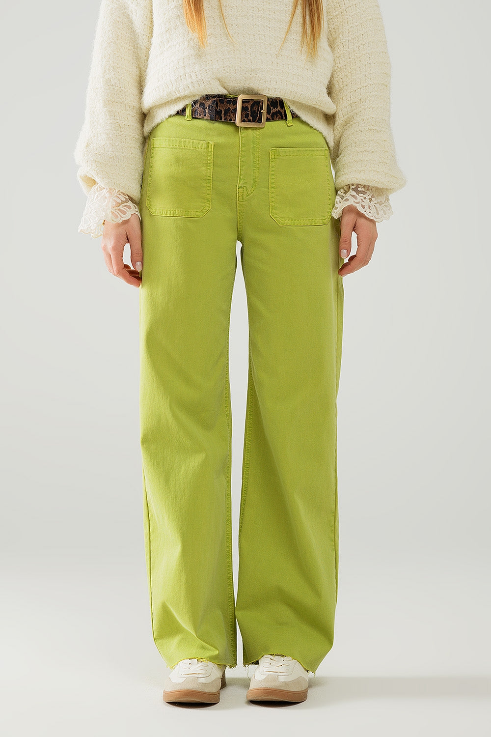 Q2 Jeans à jambes droites avec poches avant vert lime