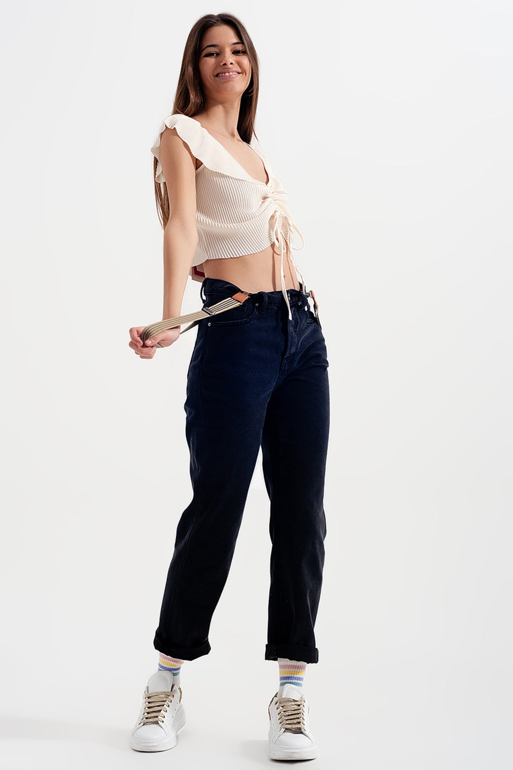 Jeans à jambes droites en noir délavé