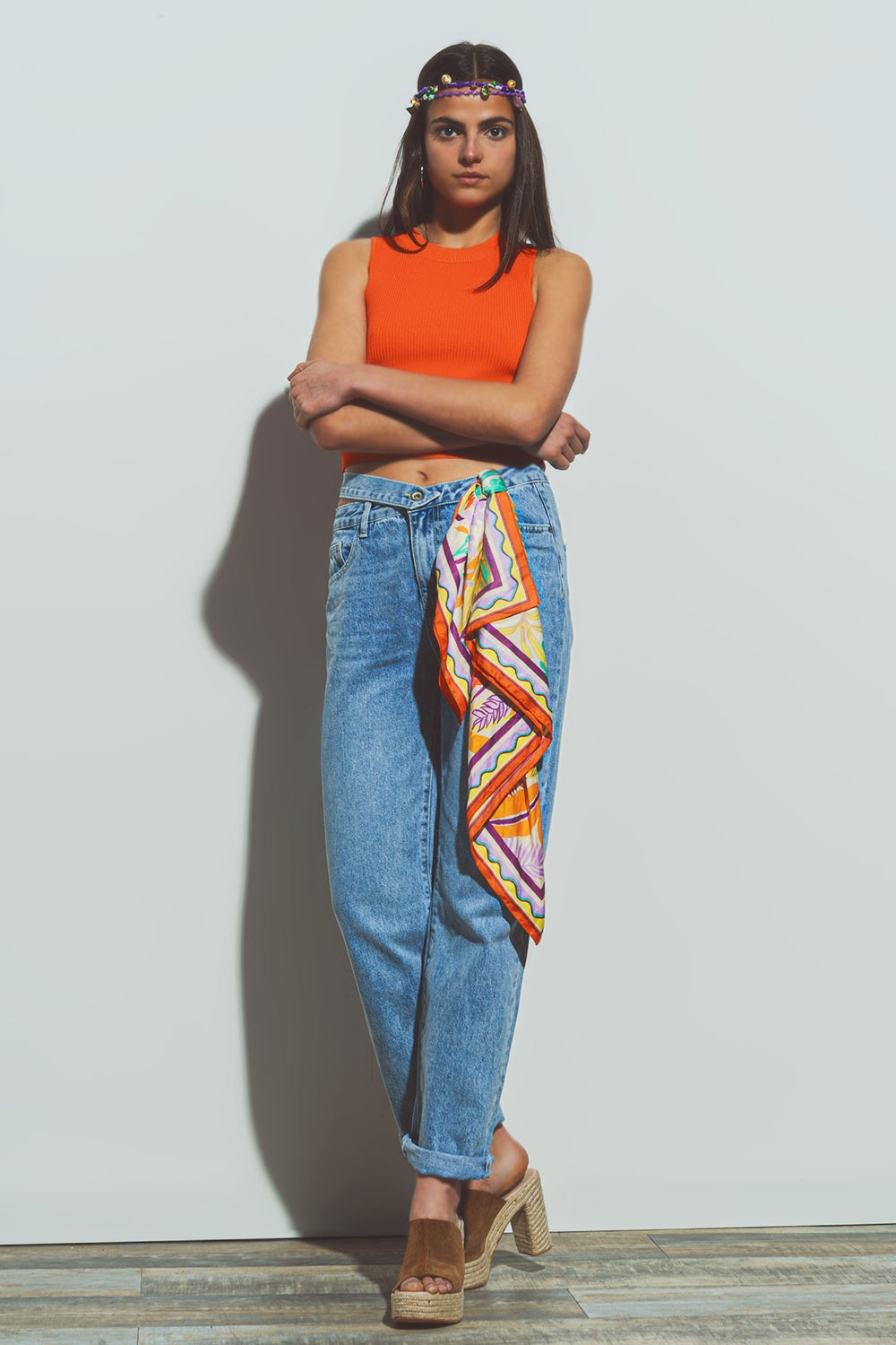 Jeans avec Ceinture en Med Wash