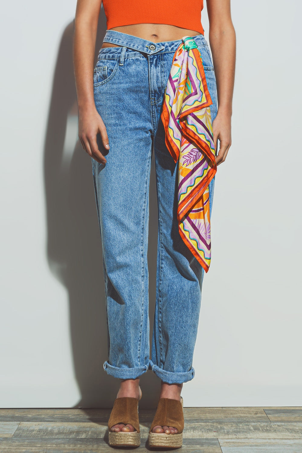 Jeans avec Ceinture en Med Wash