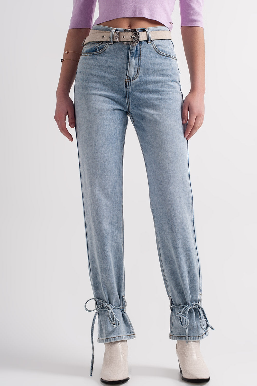 Q2 Jeans avec liens à nouer à la cheville
