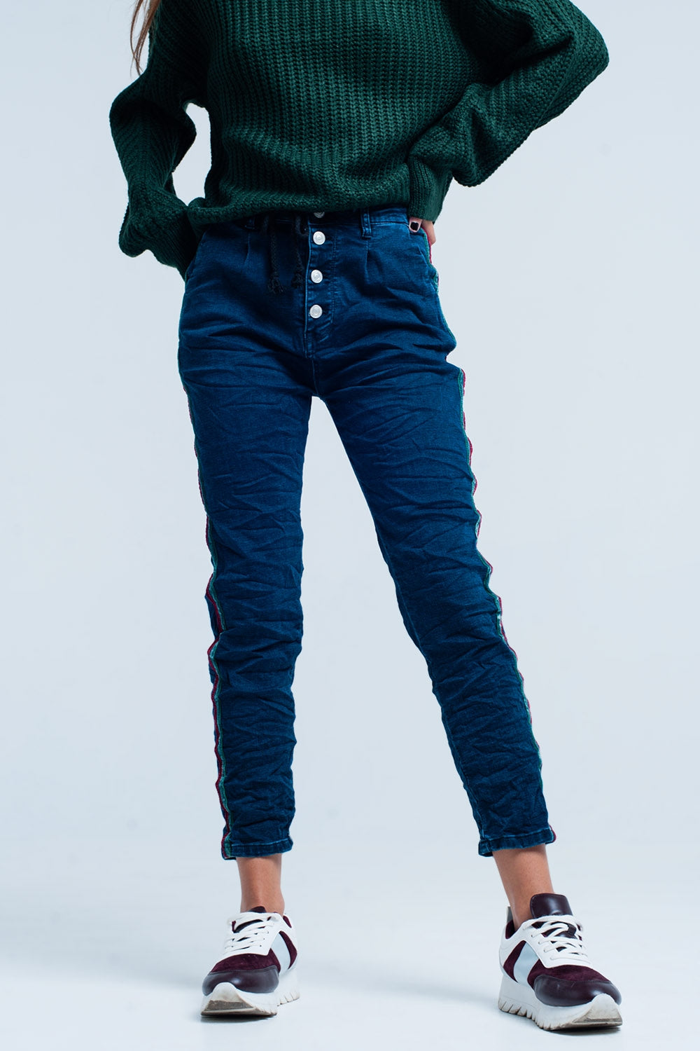 Jeans baggy bleus avec bande de côté