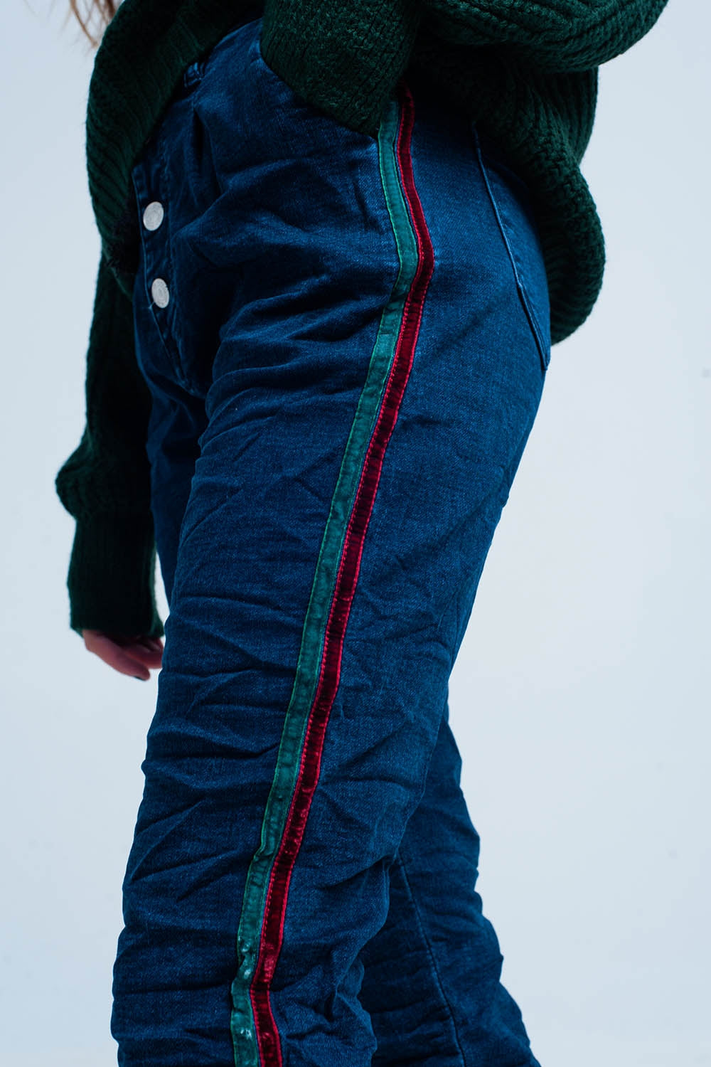 Jeans baggy bleus avec bande de côté