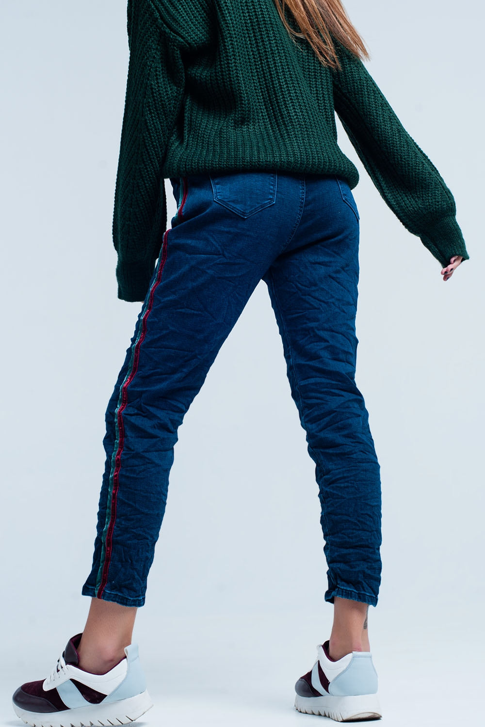 Jeans baggy bleus avec bande de côté