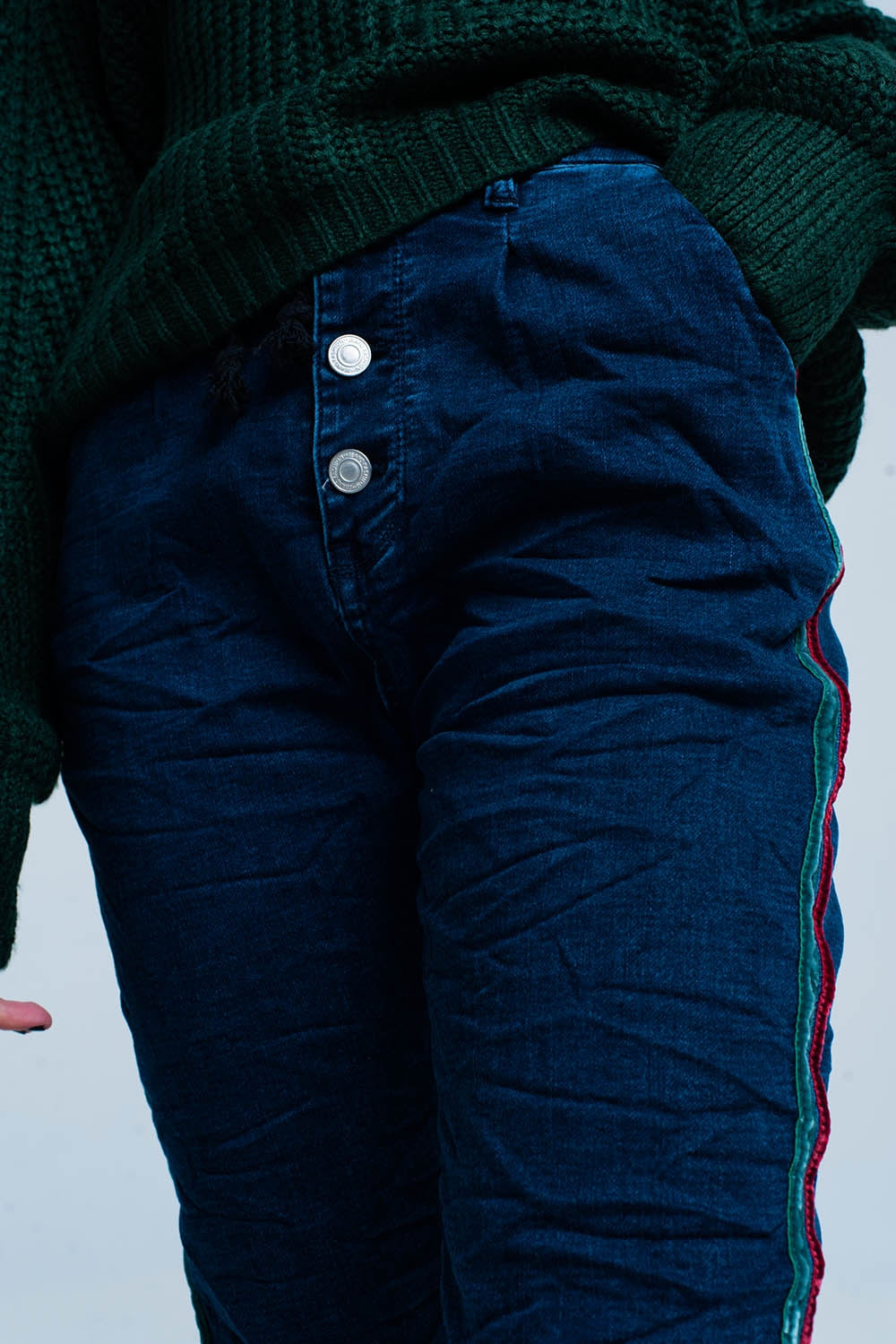 Jeans baggy bleus avec bande de côté