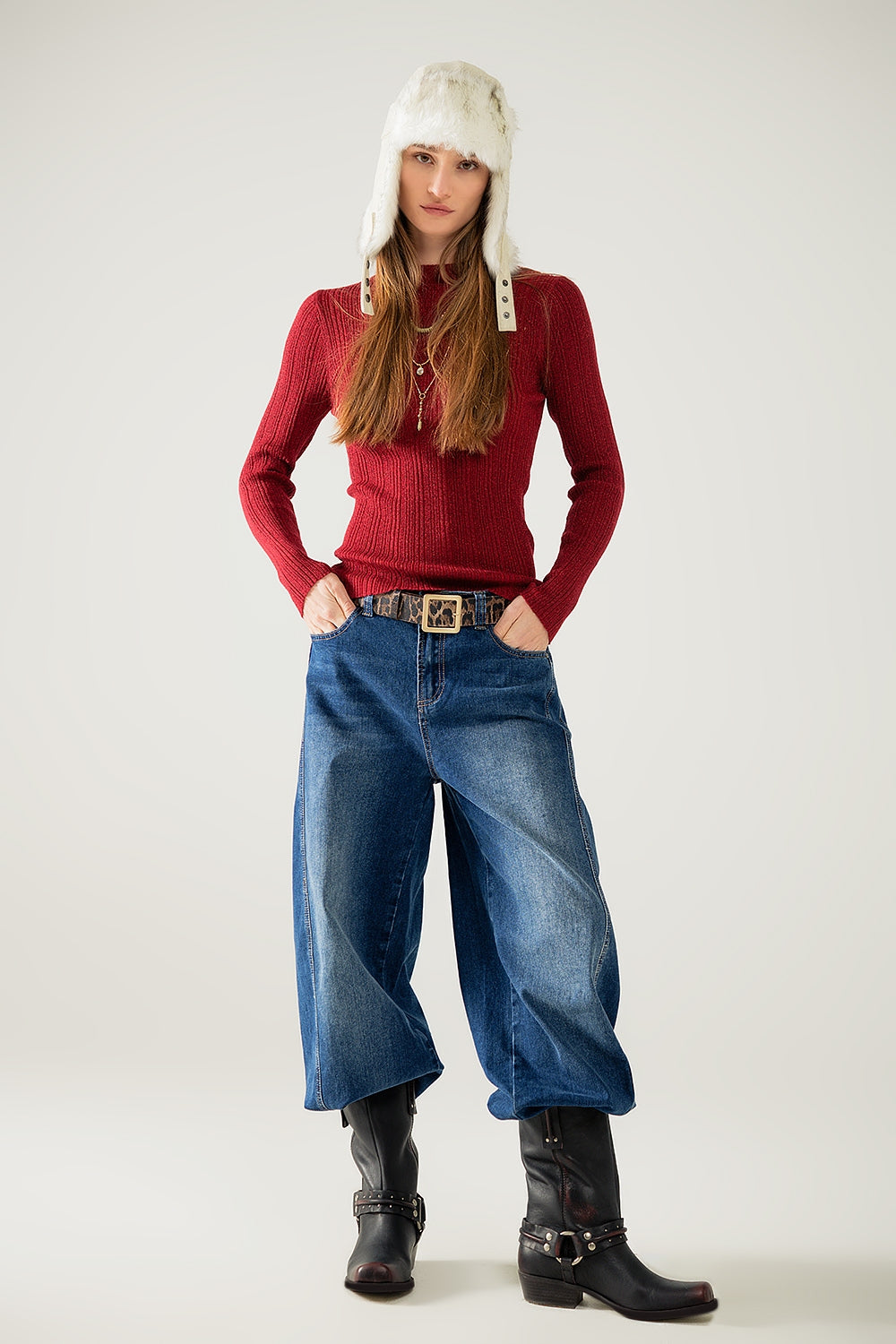 jeans ballon baggy en délavage moyen