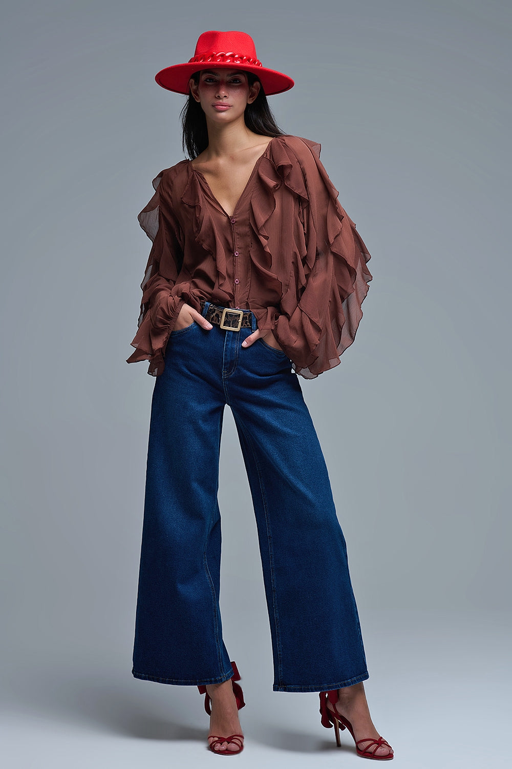 Jeans Basic Stretch à jambe large en bleu foncé