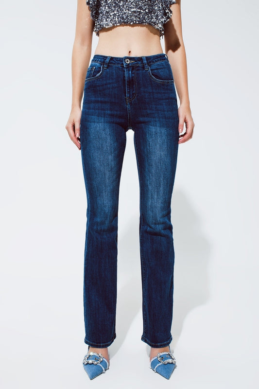 Q2 Jeans en denim Flaire en bleu foncé