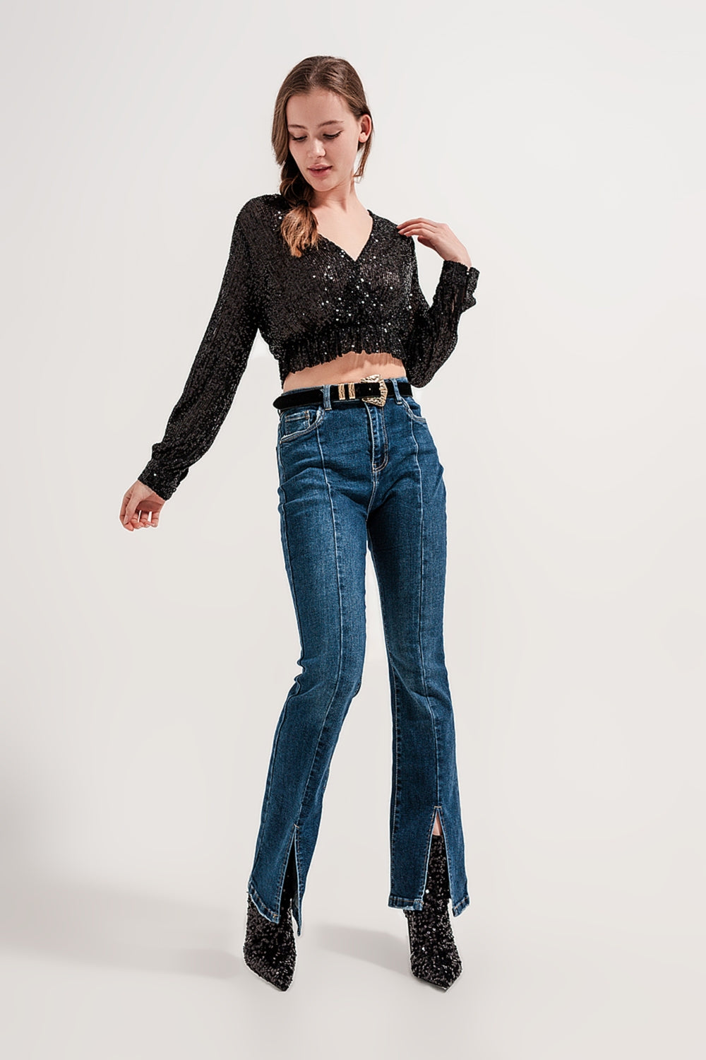 Jeans évasé à ourlet fendu
