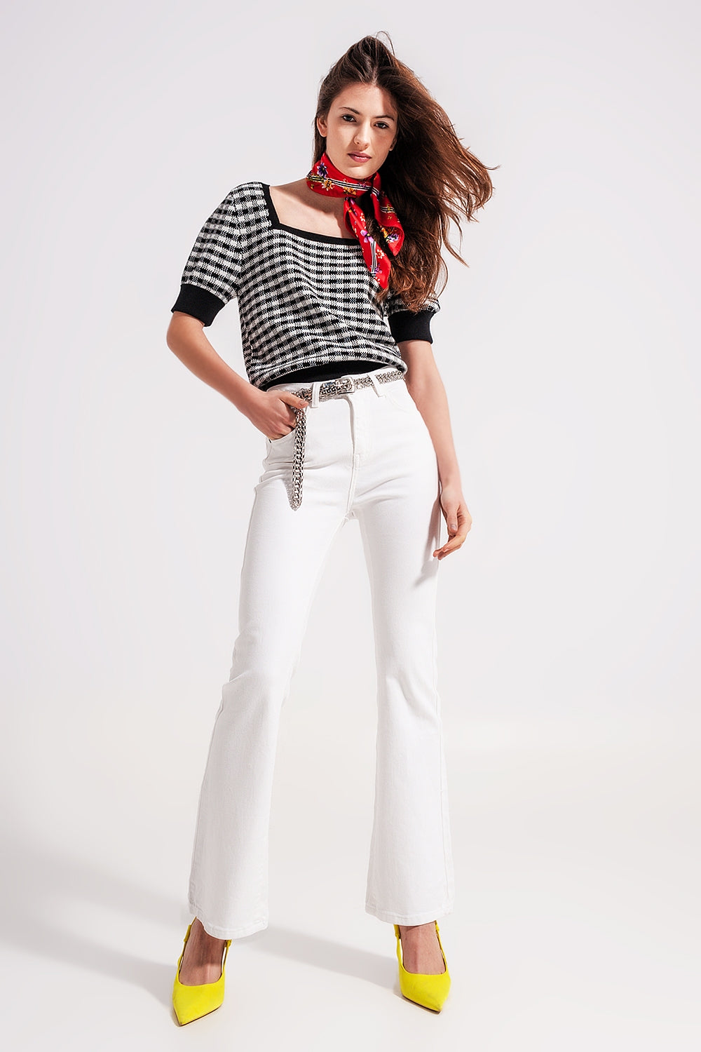 Q2 Jeans évasé blanc