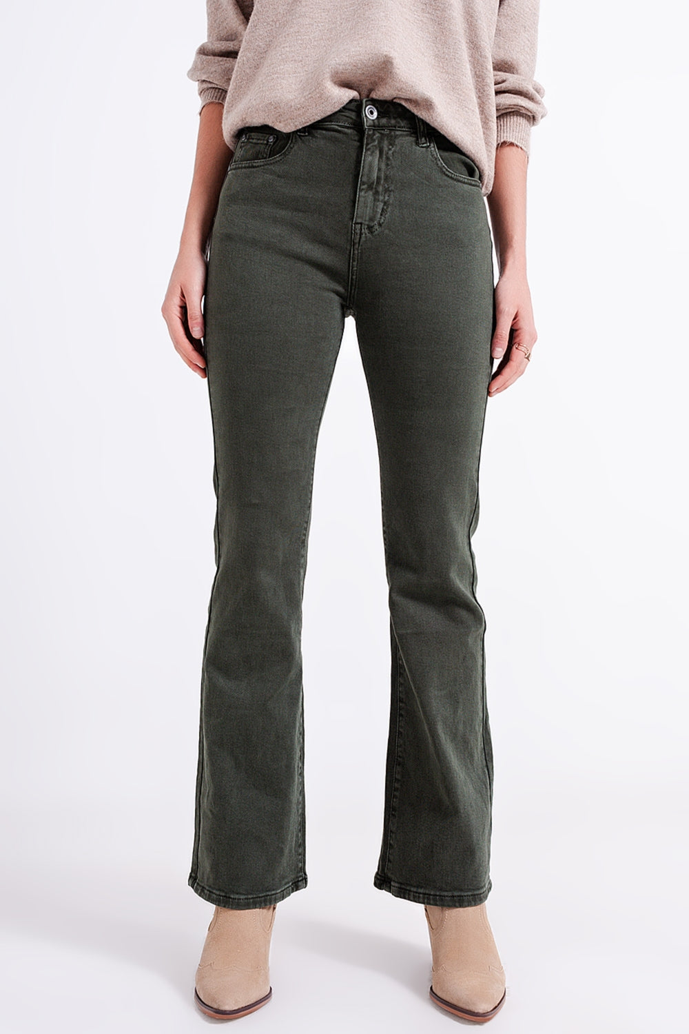 Q2 Jeans évasé Olive