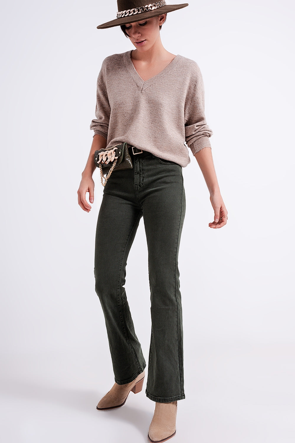 Jeans évasé Olive