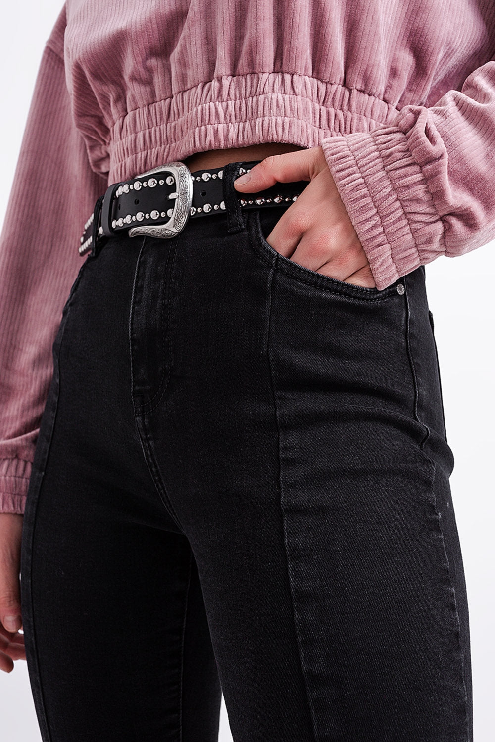 Jeans noir évasé à ourlet fendu