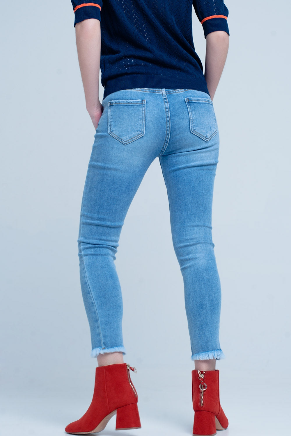 jeans skinny à franges à la basse