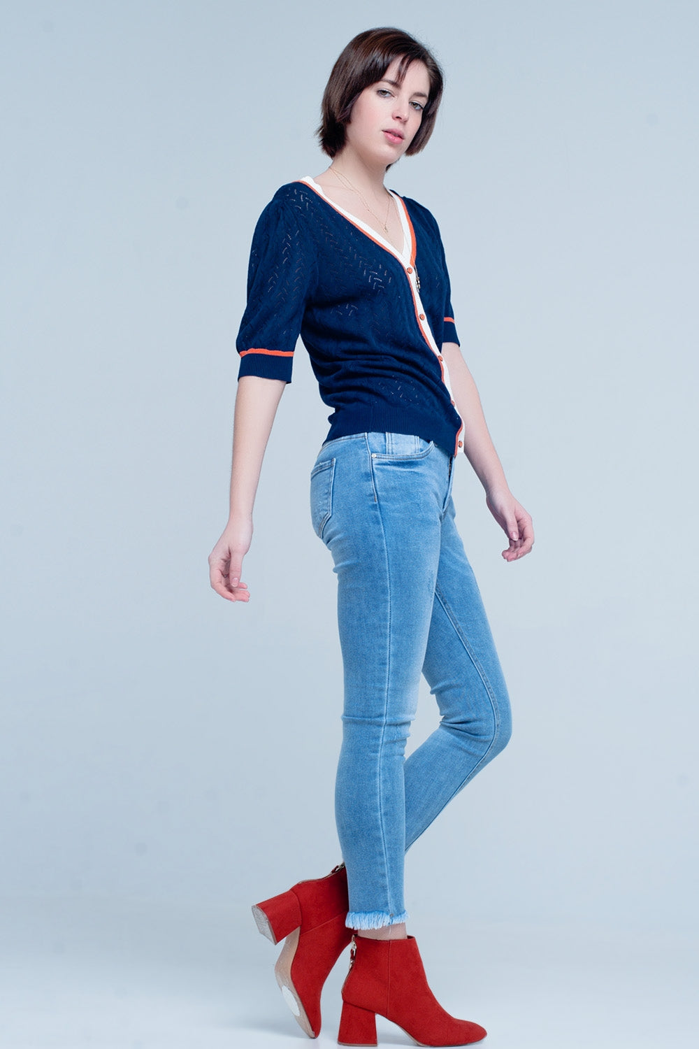 jeans skinny à franges à la basse