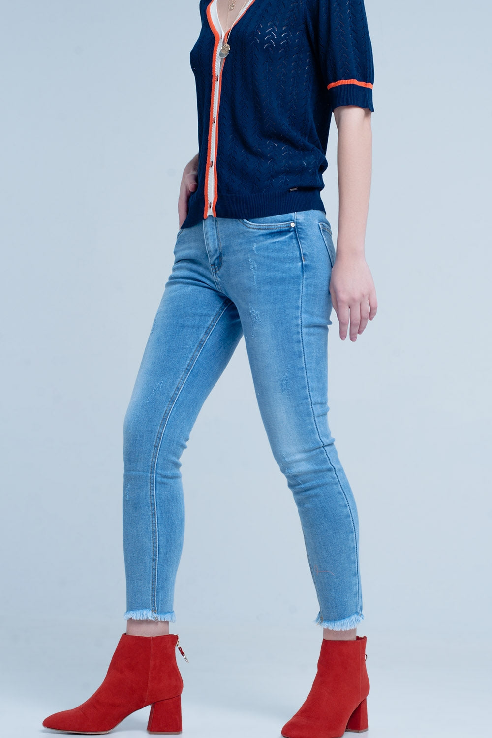 jeans skinny à franges à la basse