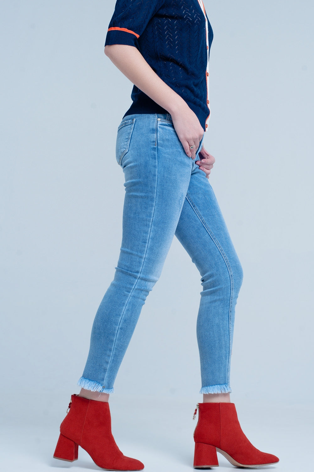 jeans skinny à franges à la basse