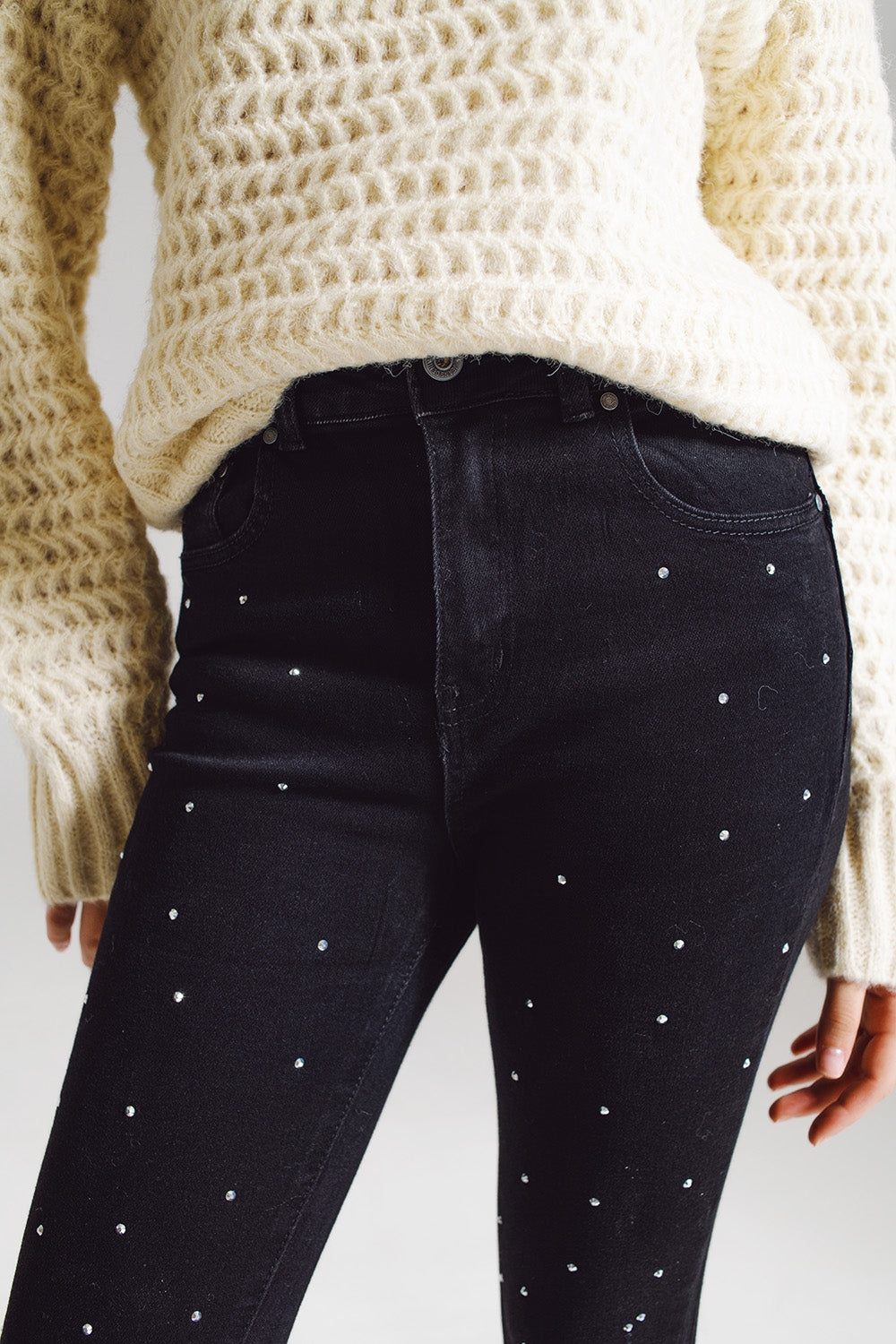 Jeans Skinny avec des Strass Noir