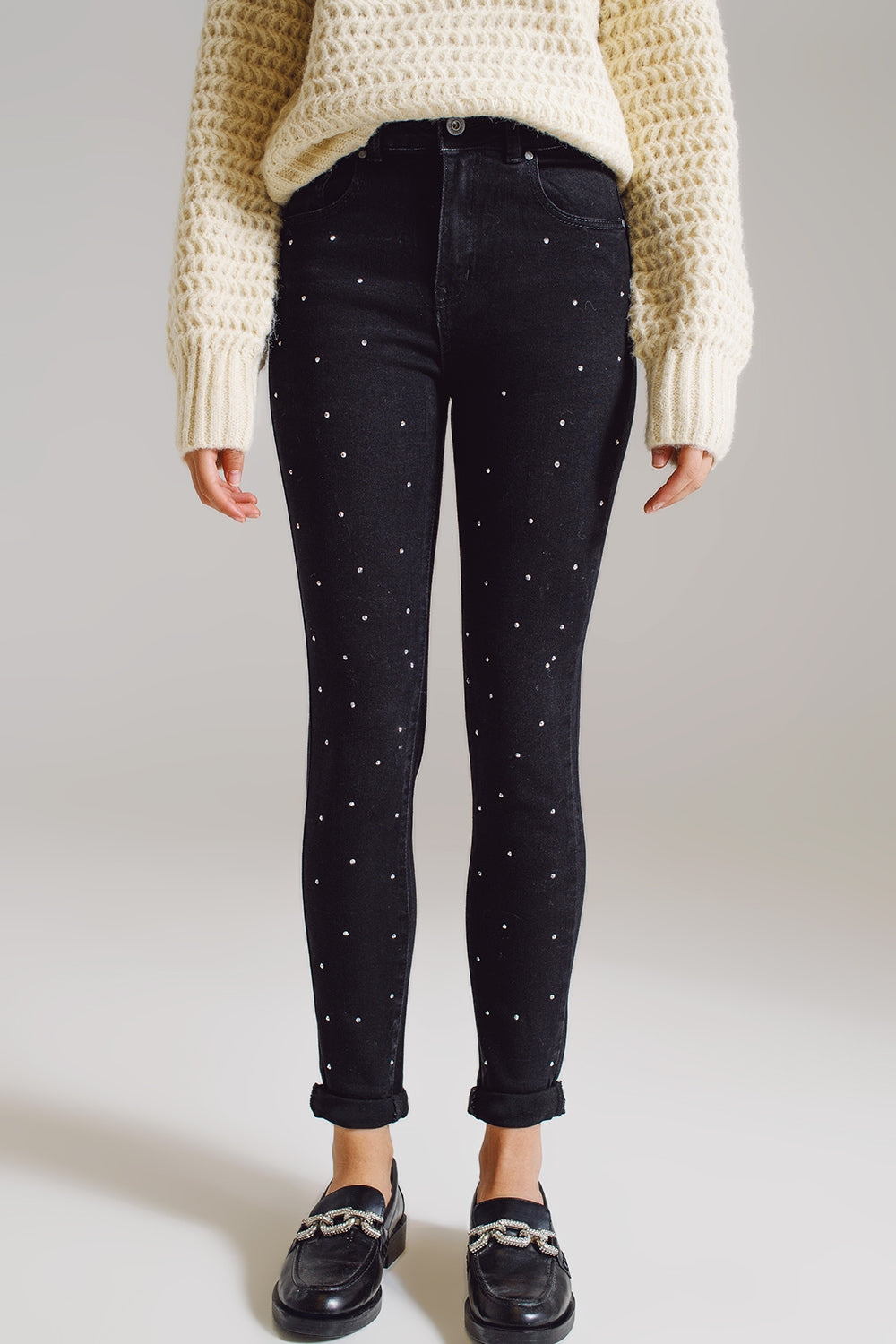 Jeans Skinny avec des Strass Noir