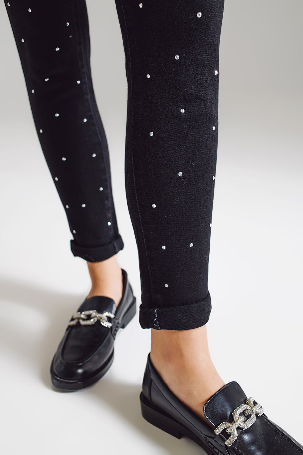 Jeans Skinny avec des Strass Noir